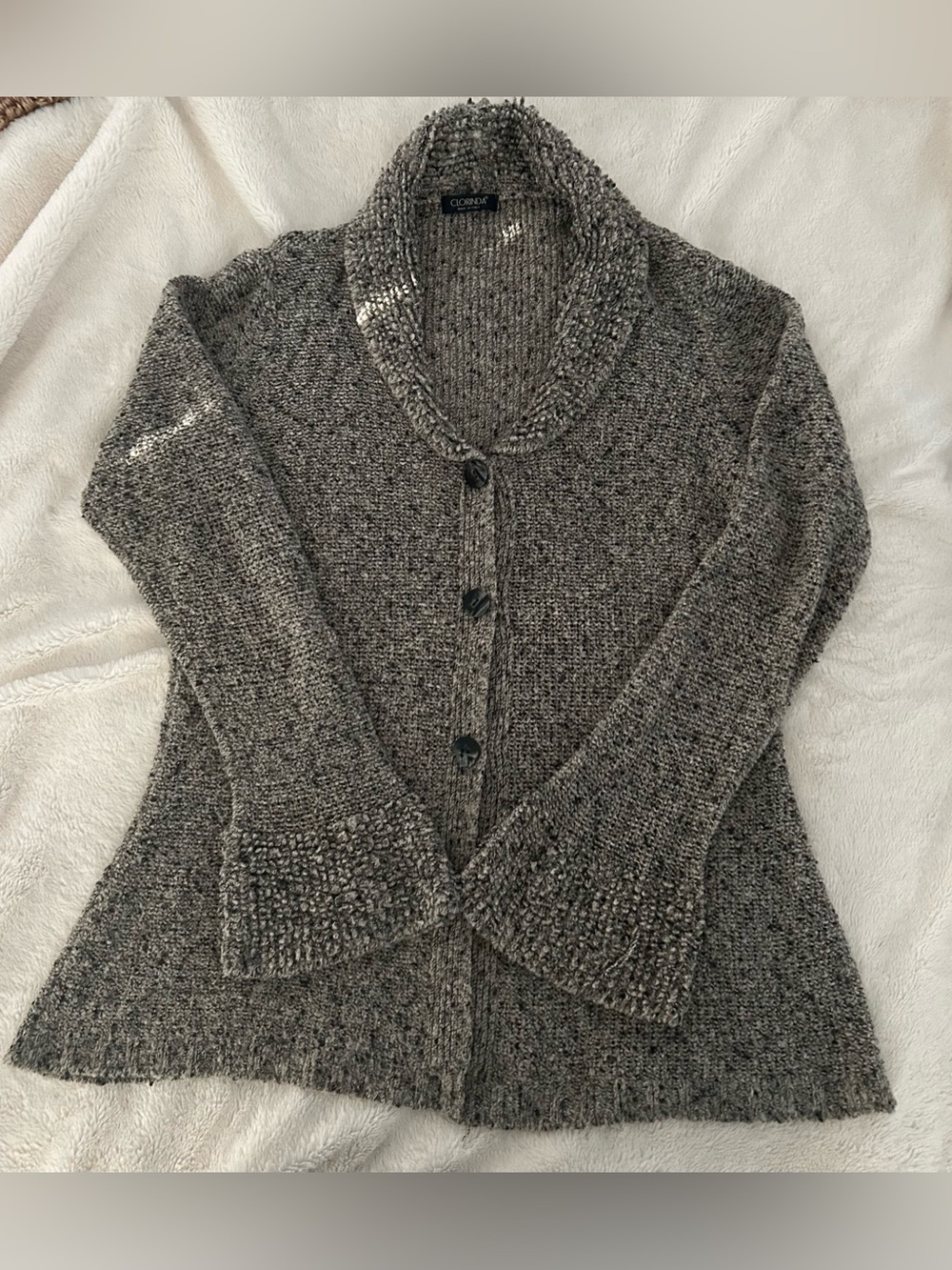 Clorinda Italian Marled Gray/Black/Taupe Wool Blend Cardigan